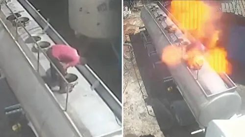 Sigarayla Tanker Açmak Felaket Getirdi! Patlama Anı Kamerada